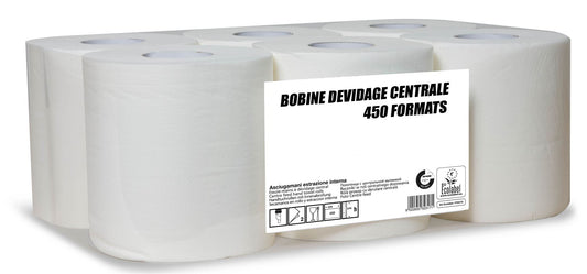 Essuie mains - Bobine dévidage central Ecolabel 450 blanche x6 Réf. 321450